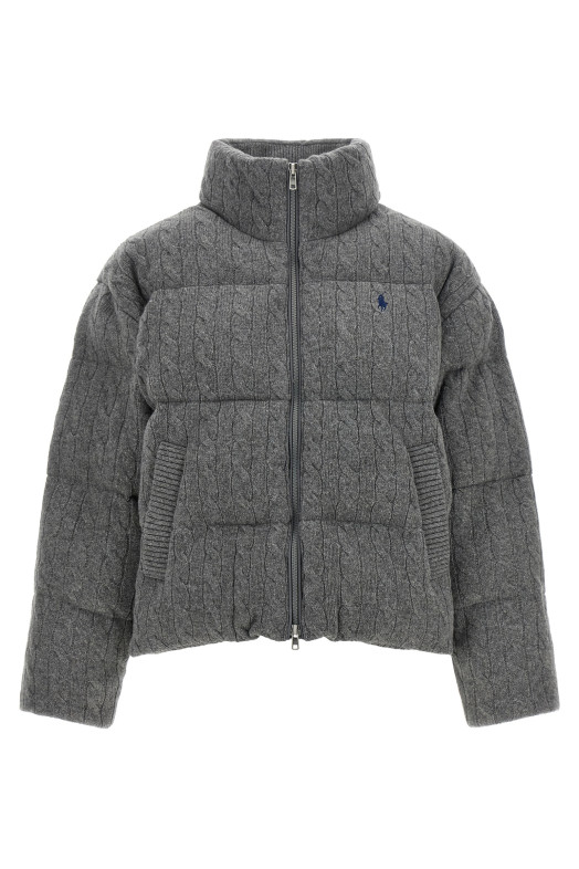Knitted braided down jacket Gray