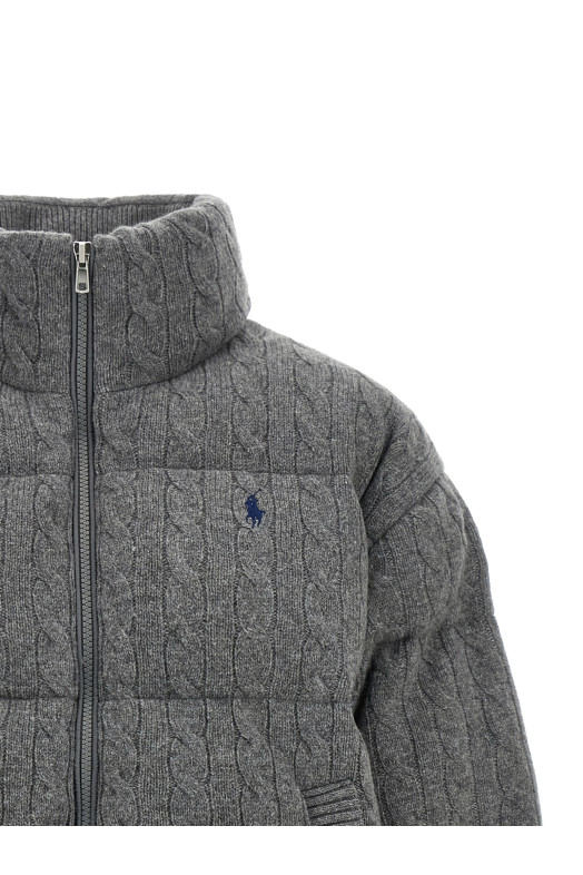 Knitted braided down jacket Gray