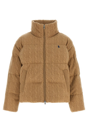 Knitted braided down jacket Beige