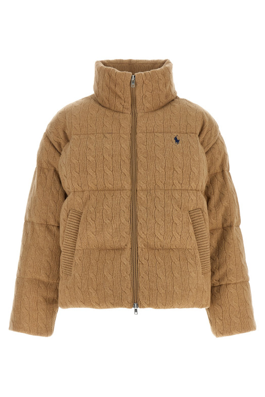 Knitted braided down jacket Beige