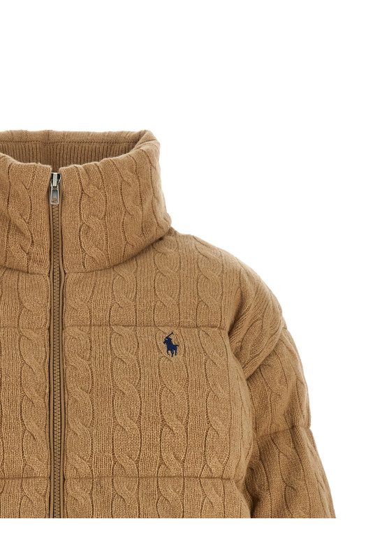 Knitted braided down jacket Beige