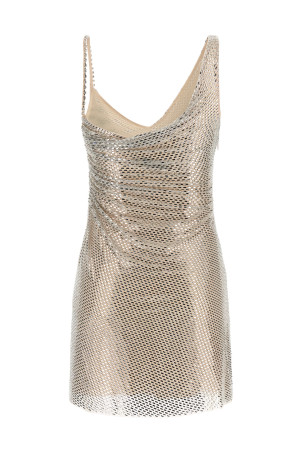 'Champagne Rhinestone Draped Mini' dress  Beige