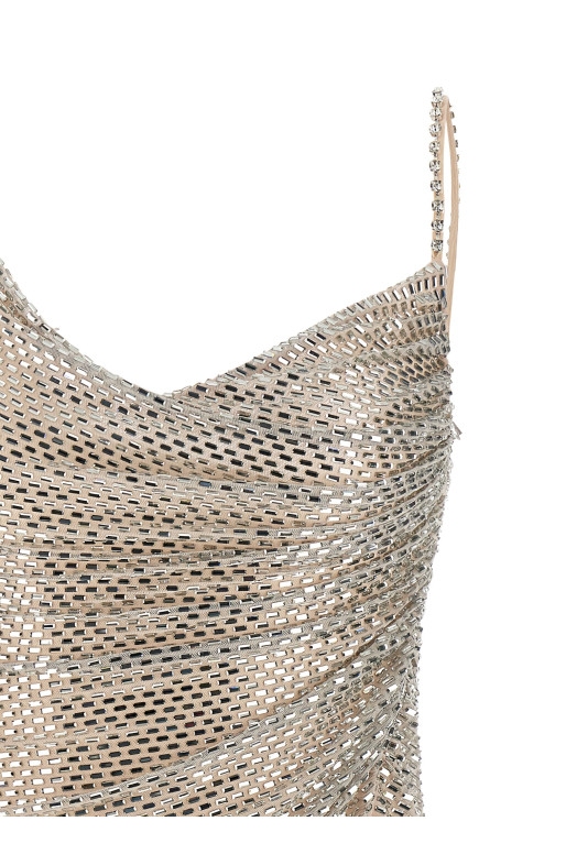 'Champagne Rhinestone Draped Mini' dress  Beige