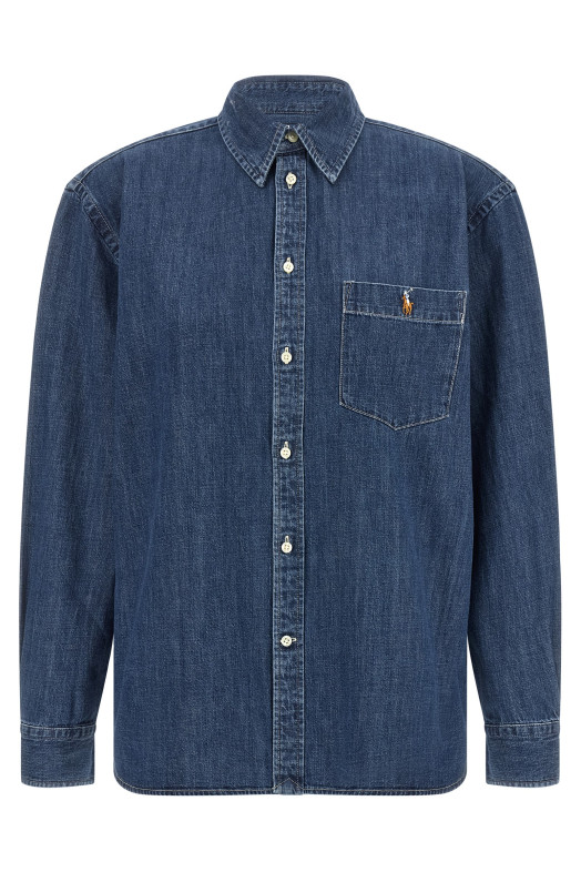 Джинсовая рубашка с вышитым логотипом, синего цвета POLO RALPH LAUREN 211B17146001