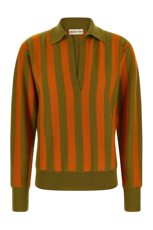 Смугаста трикотажна сорочка-поло, різнокольорова ALBERTO BIANI MG836WS0003ORANGEVERDE