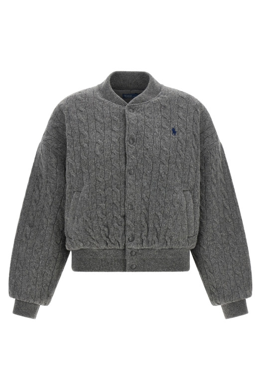 Padded Knit Braided Bomber Jacket Gray