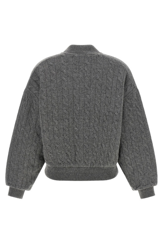 Padded Knit Braided Bomber Jacket Gray