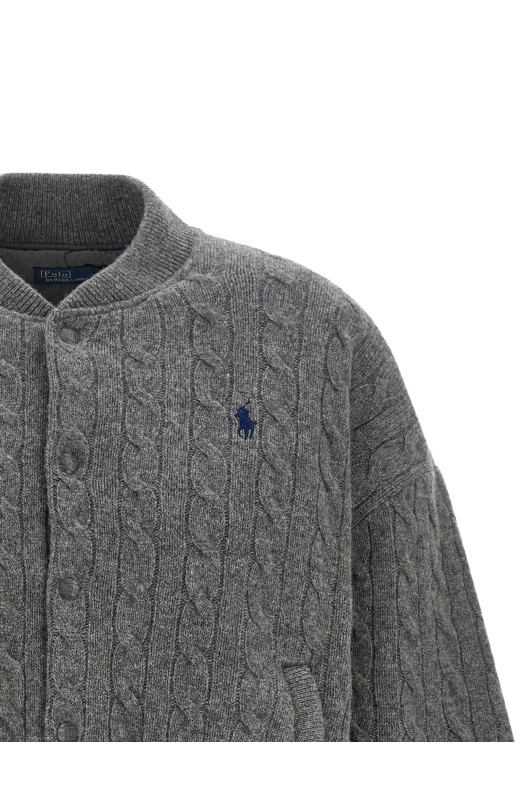 Padded Knit Braided Bomber Jacket Gray