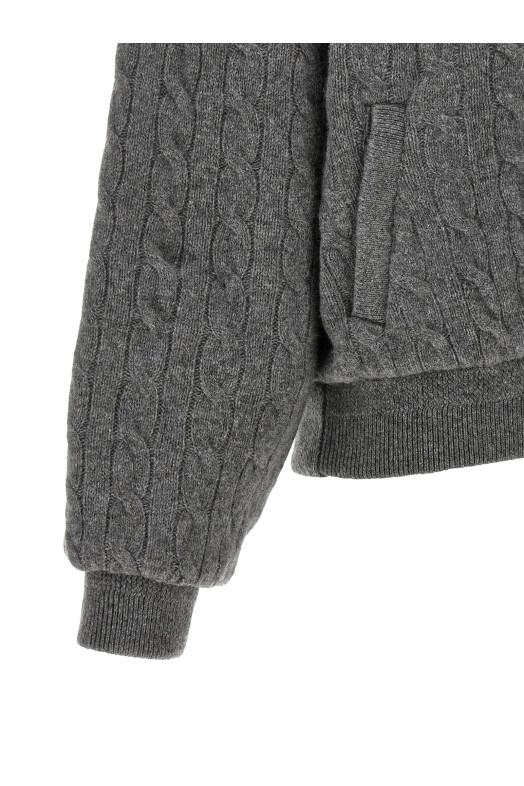 Padded Knit Braided Bomber Jacket Gray