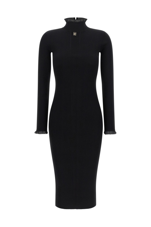 Сукня з ребристого трикотажу, чорна ELISABETTA FRANCHI AM21B66E2110