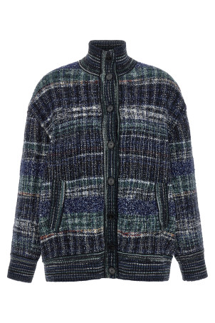 Check wool cardigan Blue