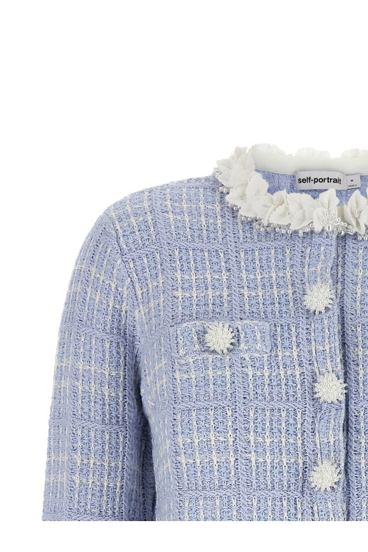 Світло-синя куртка з трикотажу SELF PORTRAIT AW26146JABLBLUE