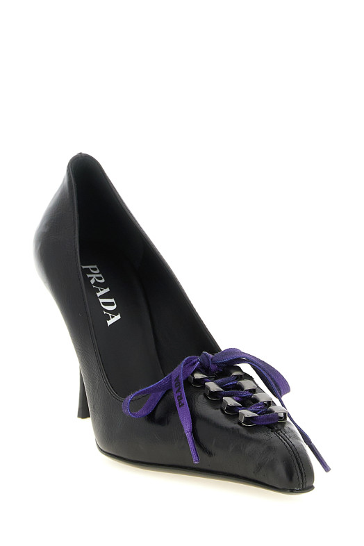 Туфли-лодочки на шнурках, чёрные PRADA 1I612OFA085V69F0002
