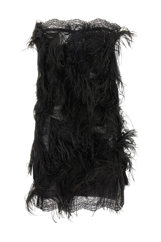 Lace and feather dress Black