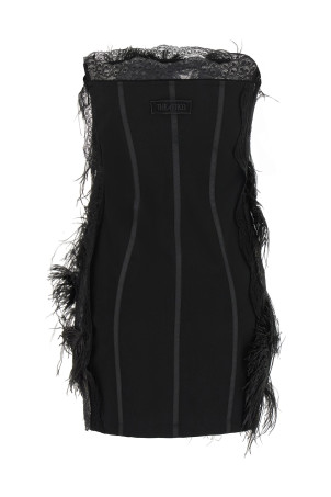 Lace and feather dress Black