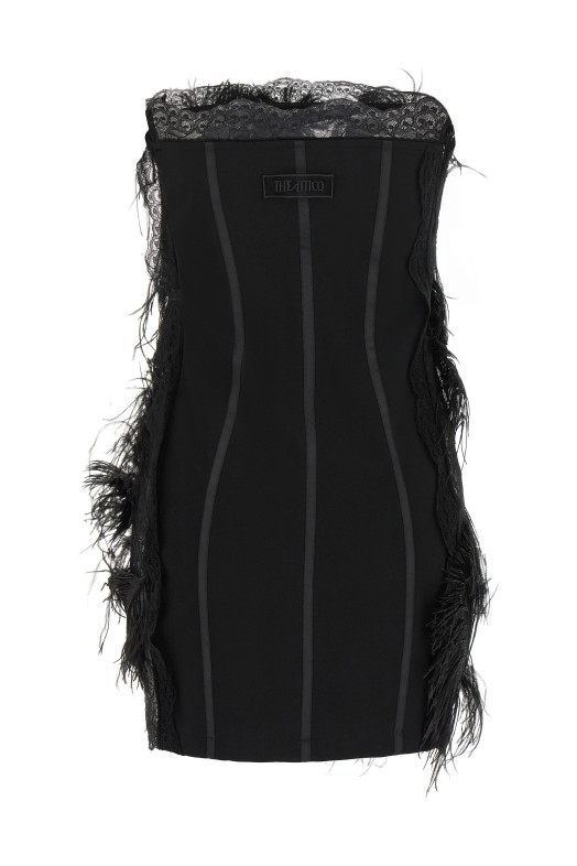 Lace and feather dress Black