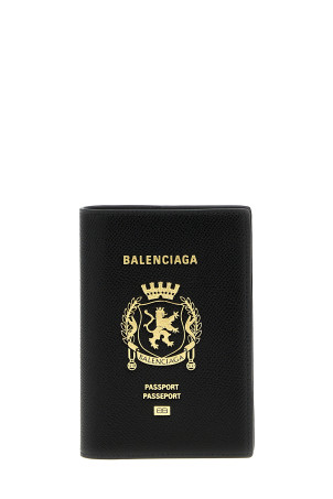 Шкіряний футляр для паспорта з логотипом, чорний BALENCIAGA 7877422AA3R1000