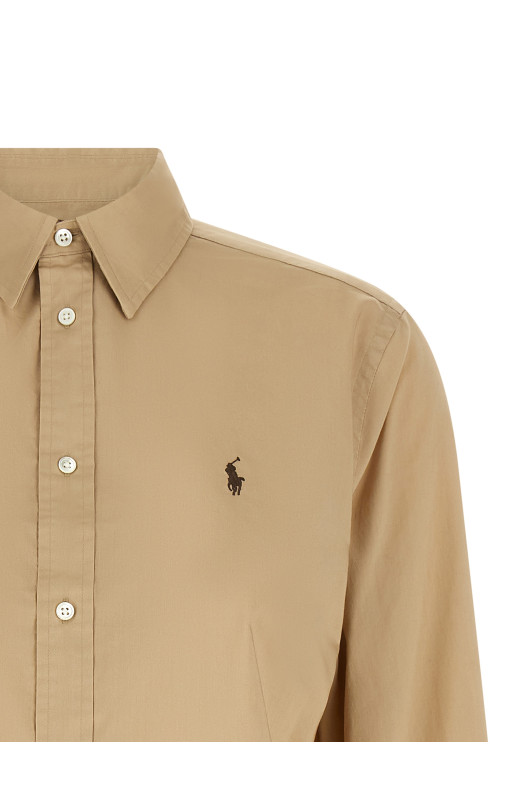 Бавовняна сорочка з вишитим логотипом, бежева POLO RALPH LAUREN 211A92177016