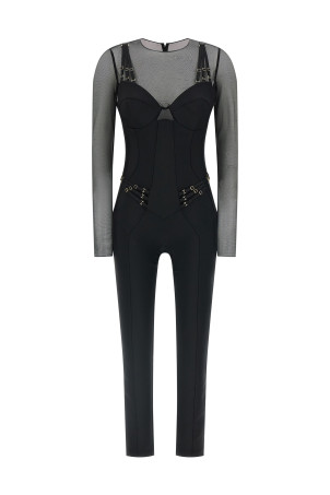 Jersey and tulle jumpsuit Black