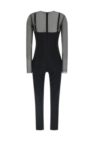 Jersey and tulle jumpsuit Black