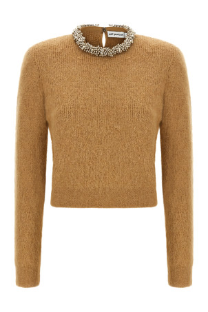 Sweater with jewel embroidery Brown