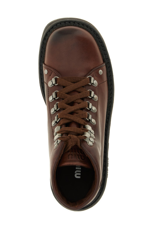 'Hiking' Leather Ankle Boots Brown