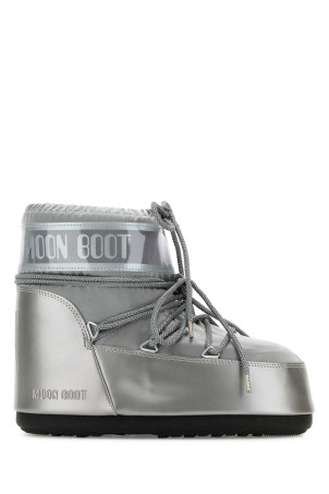 Серебристые атласные ботильоны Icon Low от MOON BOOT (1409350)