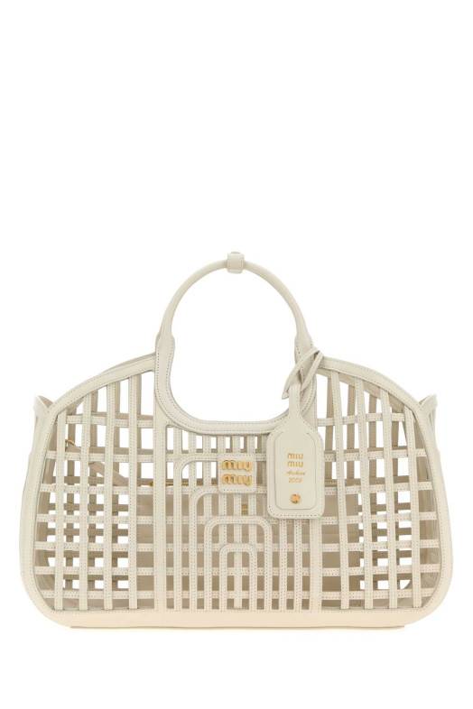 Chalk leather shopping bag MIU MIU (5BA2932IBE)