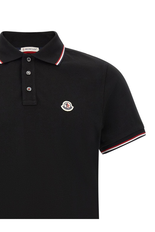 Поло с трёхцветной окантовкой, чёрное MONCLER L20918A7030084556999