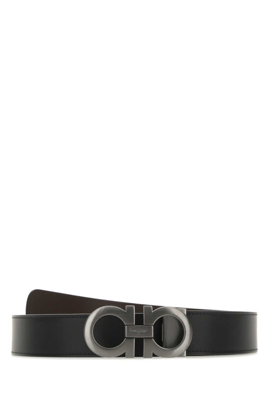 Black leather reversible belt Blue SALVATORE FERRAGAMO (675542464231)