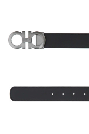 Black leather reversible belt Blue SALVATORE FERRAGAMO (675542464231)