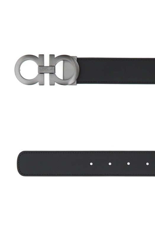 Black leather reversible belt Blue SALVATORE FERRAGAMO (675542464231)