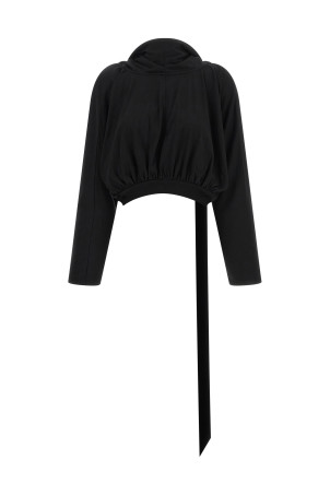 'Cropped Hooded Top' Long Sleeve Sweater Black