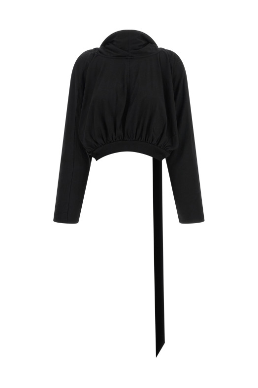 'Cropped Hooded Top' Long Sleeve Sweater Black
