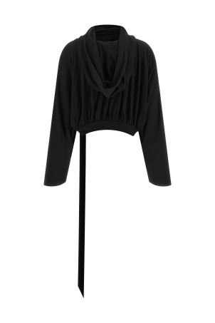 'Cropped Hooded Top' Long Sleeve Sweater Black