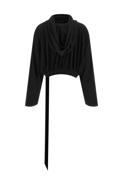 'Cropped Hooded Top' Long Sleeve Sweater Black