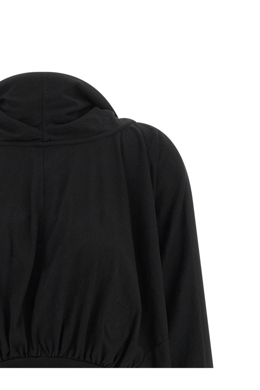 'Cropped Hooded Top' Long Sleeve Sweater Black