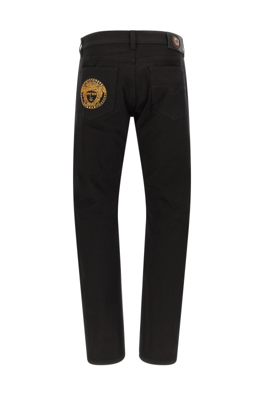Medusa embroidery jeans Black