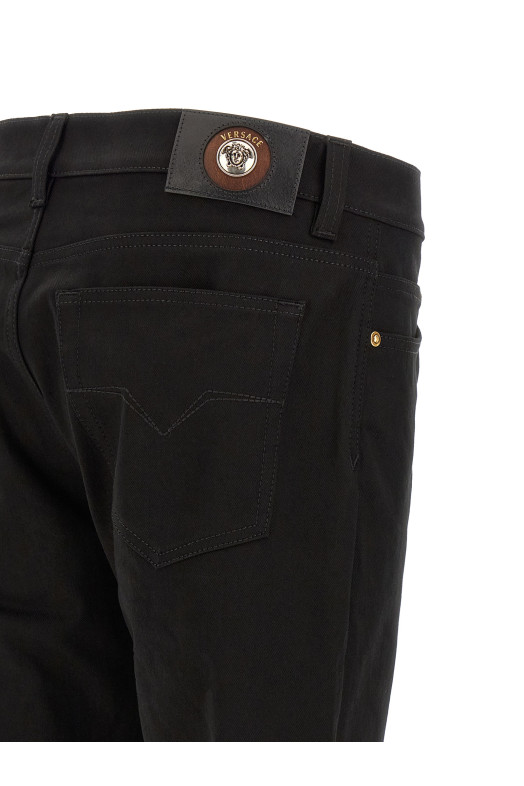 Medusa embroidery jeans Black