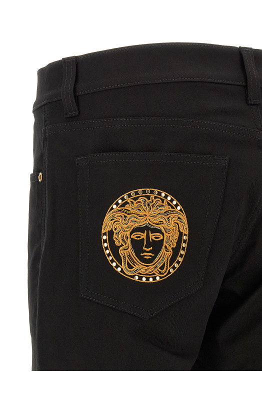 Medusa embroidery jeans Black