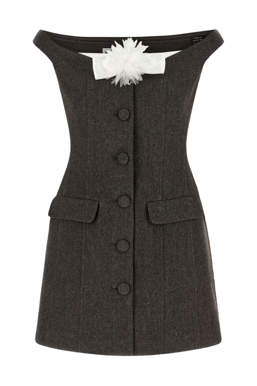 Платье с вырезом «Бардо» коричневого цвета SELF PORTRAIT AW26076SBRBROWN