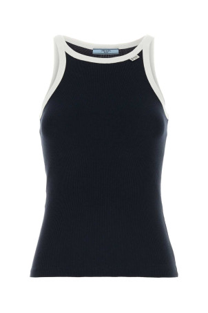 Navy blue cotton tank top PRADA (39687SOOO6513)