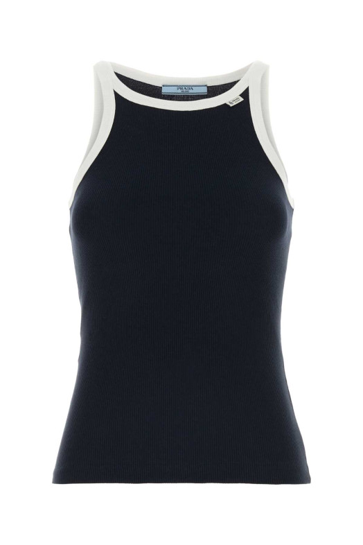 Navy blue cotton tank top PRADA (39687SOOO6513)