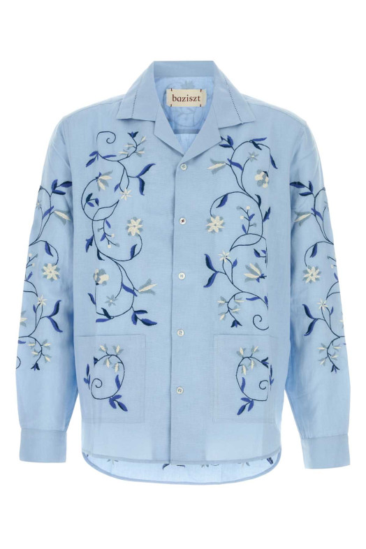 Embroidered cotton blend Lotus shirt BLUE BAZISZT (SR08096)