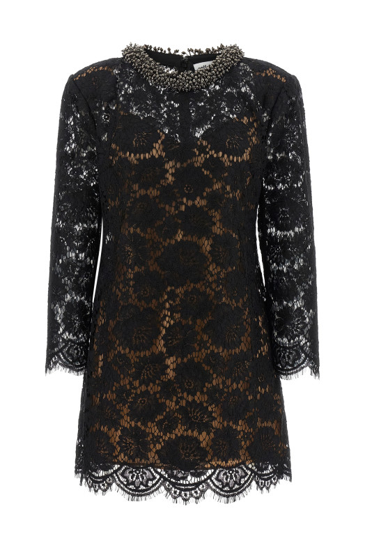 Lace dress with jewel collar Black