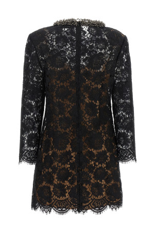 Lace dress with jewel collar Black