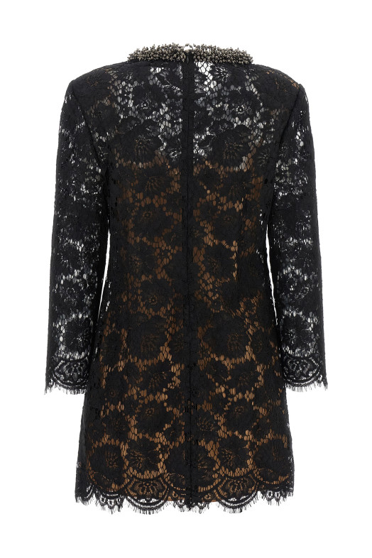 Lace dress with jewel collar Black