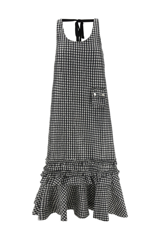 'Crinkled Check Long' dress Black