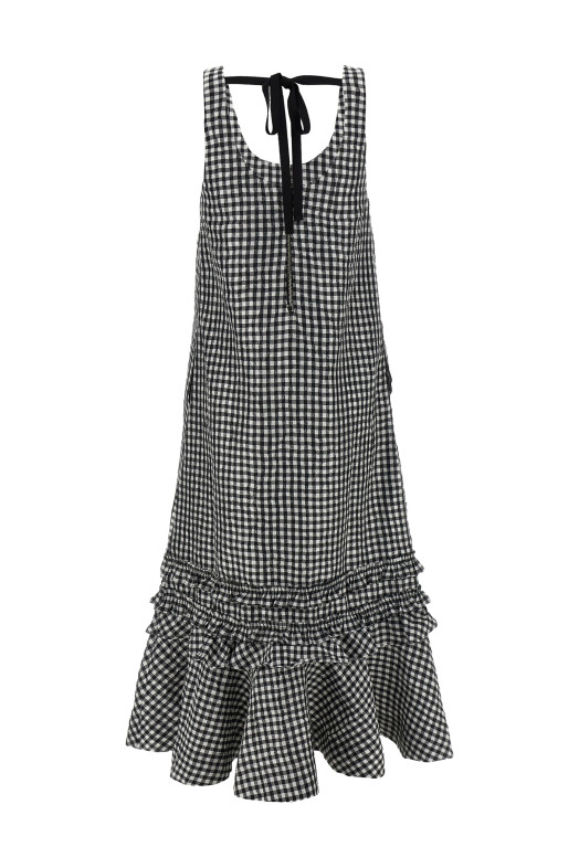 'Crinkled Check Long' dress Black