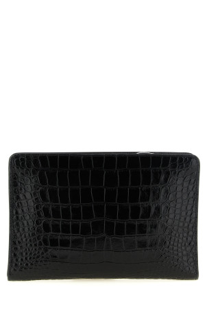 Croc print leather clutch bag Black